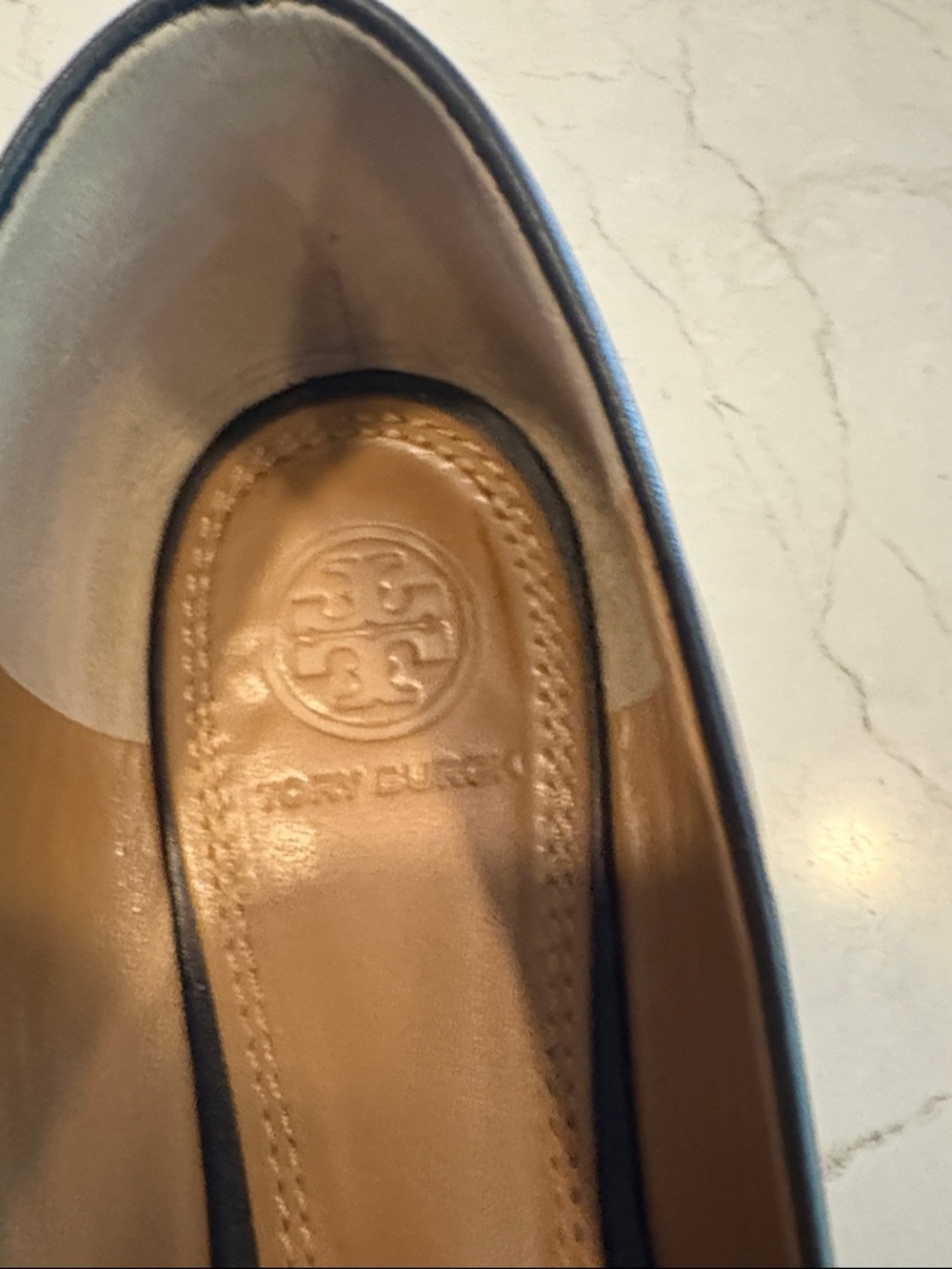 Tory Burch Navy Leather Logo Ballet Flats - Picture 2 of 5